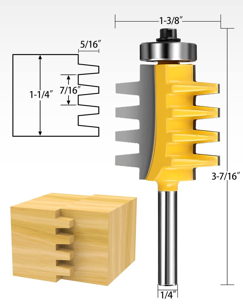 Jooyle 1/4-Inch Shank Tongue and Groove Router Bits Set & Reversible Finger Joint Router Bit, 3 Pack Router Bit Set, Woodworking Chisel Cutter for Density Boards, Solid Wood, MDF, Chipboard, Splints, Etc - Image 5